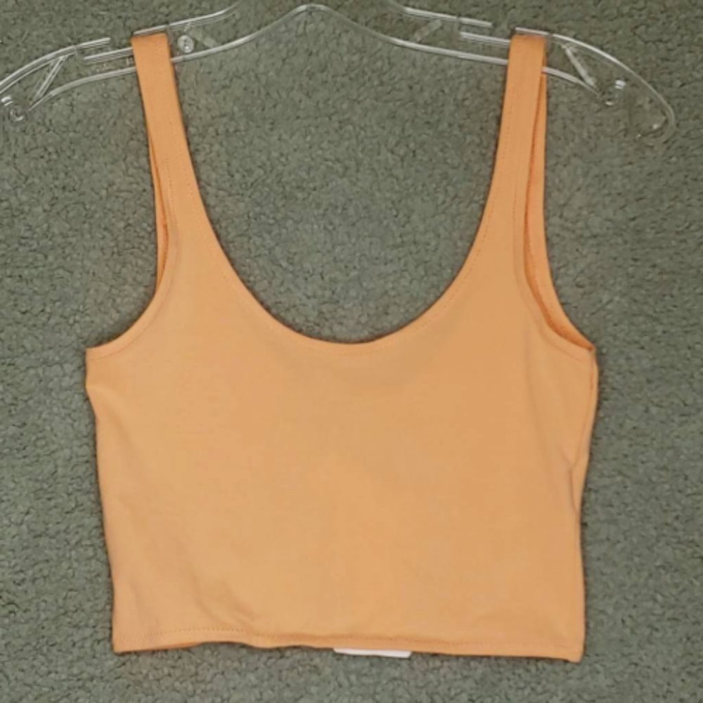 Topshop Womens Crop Tank Top Orange Sleeveless Scoop Neck Stretch 2 New